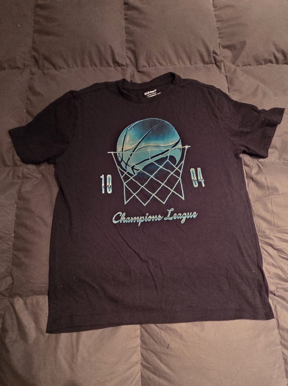Old Navy Black Graphic Basketball Tee with Teal Print (Boys Sz 10-12)